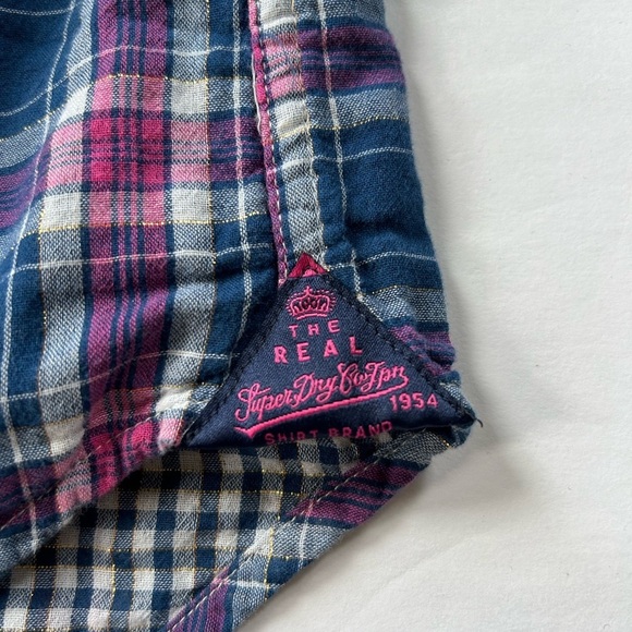 SUPERDRY Cotton Madras Button Front Long Sleeve Shirt - Picture 6 of 14